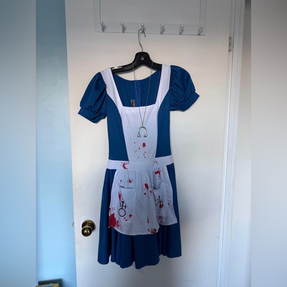 Leg Avenue Alice Madness Returns Blue Dress with White Apron and Red Splatter
